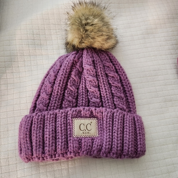 c c kids Other - C C Kids Knit Hat with Faux Fur Pom Pom, Purple NWOT